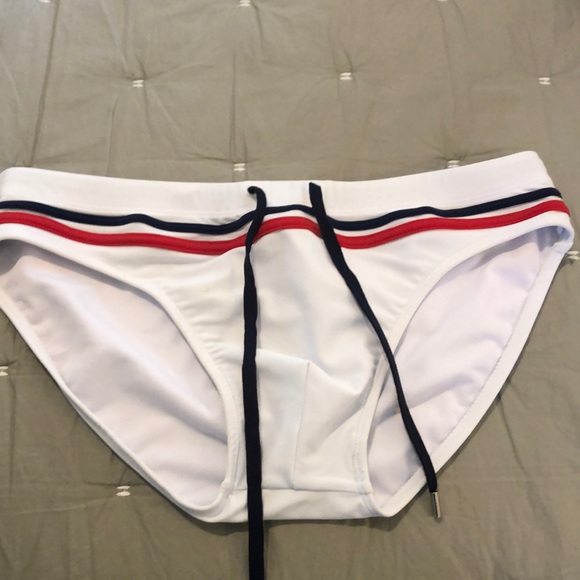 Chic White Swim Briefs with Stripes - Picture 3 of 6